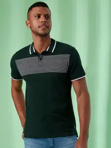 Campus Sutra Men Green Colourblocked Polo Collar Applique Outdoor T-shirt