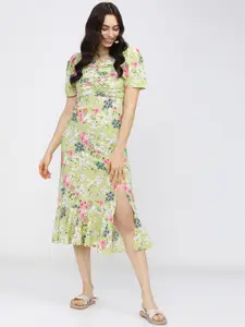 Tokyo Talkies Green & lily green Floral A-Line Midi Dress