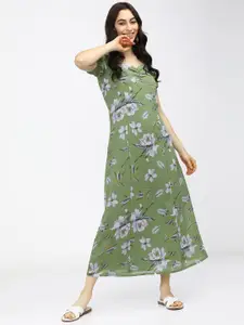 Tokyo Talkies Green & mosstone Floral A-Line Maxi Dress