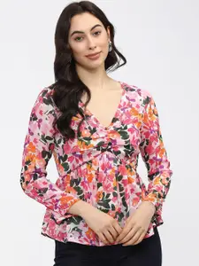 Tokyo Talkies Pink & tender peach Floral Print Wrap Top