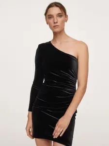 MANGO One Shoulder Velvet Bodycon Mini Dress