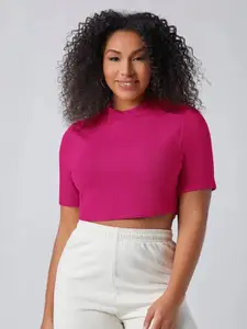 Uptownie Lite Pink Stretchable High Neck Crop Top
