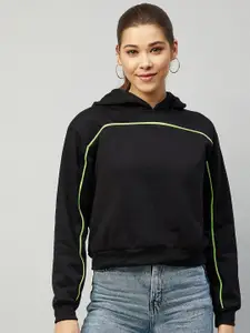 Marie Claire Women Black Hooded Sweatshirt