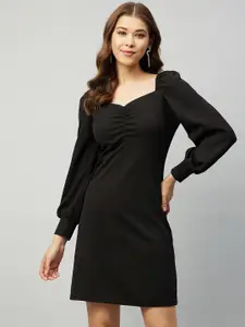 RARE Women Black Solid Sweetheart Neck Sheath Dress