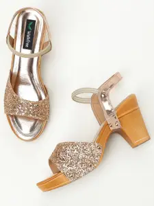 Walkfree Gold-Toned Block Sandals with Laser Cuts
