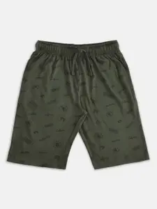 Pantaloons Junior Boys Olive Green Printed Pure Cotton Shorts
