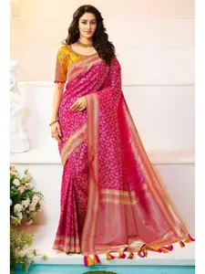 KARAGIRI Red & Gold-Toned Woven Design Silk Blend Banarasi Saree