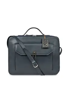 Hidesign Blue Leather Structured Satchel with Applique