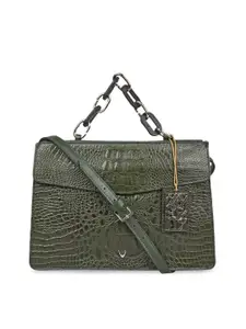 Hidesign Green Textured Leather Oversized Structured Satchel with Quilted