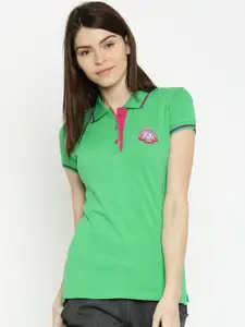 SDL by Sweet Dreams Women Green Solid Polo T-Shirt