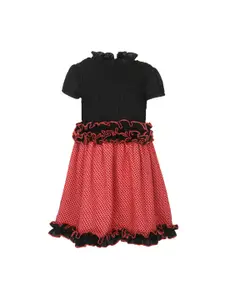 StyleStone Girls Red & Black Printed Fit and Flare Dress