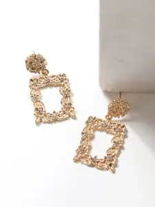 Toniq Gold Floral Cz Stones Geometric Drop Earrings For Women