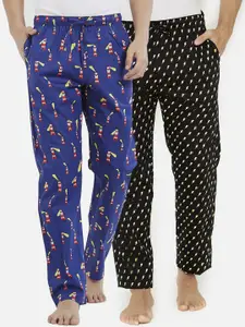 XYXX Men Pack Of 2 Printed Combed Cotton Lounge Pants