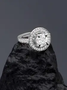 AMI Silver-Plated White CZ-Studded Adjustable Finger Ring