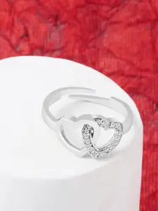 AMI Silver-Plated White CZ-Studded Adjustable Finger Ring