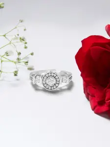 AMI Silver-Plated White CZ-Studded Adjustable Finger Ring