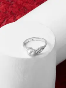 AMI Silver-Plated White CZ-Studded Adjustable Finger Ring