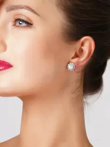 AMI Silver-Toned Contemporary CZ Studded Studs Earrings