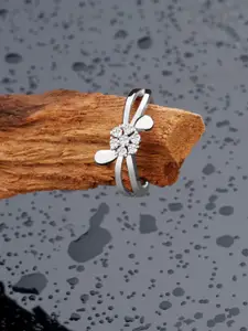 AMI Woman Silver-Plated White CZ-Studded Adjustable Finger Ring