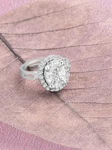 AMI Silver-Plated White CZ-Studded Adjustable Finger Ring