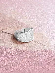 AMI Woman Silver-Plated White CZ-Studded Adjustable Finger Ring