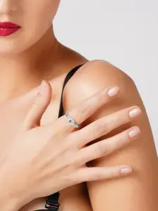 AMI Silver-Plated White CZ-Studded Adjustable Finger Ring