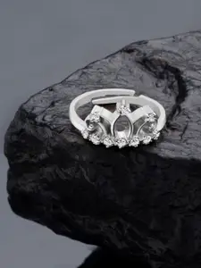 AMI Silver-Plated White CZ-Studded Adjustable Finger Ring