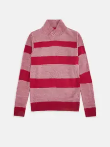Pantaloons Junior Boys White & Red Striped Pure Acrylic Pullover
