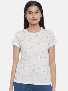 Dreamz by Pantaloons Cream-Coloured Printed Pure Cotton Lounge tshirt