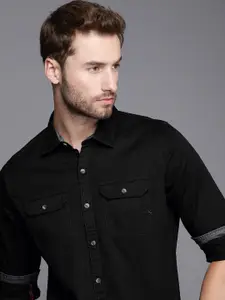 WROGN Men Black Solid Slim Fit Casual Shirt