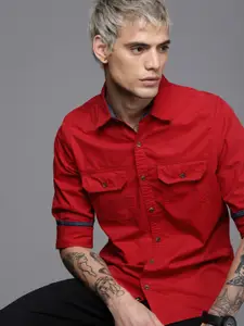 WROGN Men Red Solid Slim Fit Casual Shirt