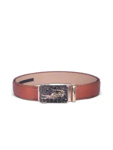 BANGE BANGE Men Red Crocodile Textured Leather Formal Belt