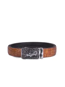 BANGE BANGE Men Brown Crocodile Textured Leather Formal Belt