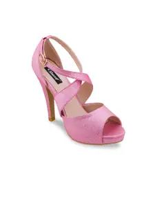 Sherrif Shoes Pink Party High-Top Stiletto Peep Toes