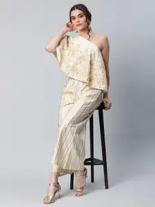 Ahalyaa Women Off White Floral Printed Top with Palazzos