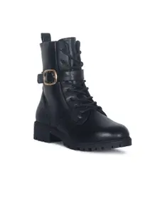London Rag Black Heeled Boots with Buckle