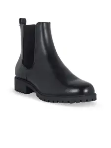 London Rag Women Black Solid Casual High-Top Block Heeled Chelsea Boots