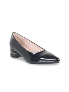 Sherrif Shoes Black Textured Party Block Pumps with Bows