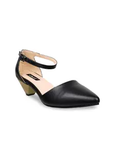 Sherrif Shoes Black Party Kitten Pumps with Buckles