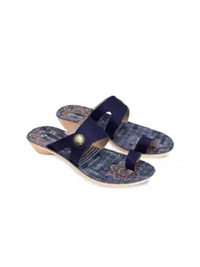 PUNOVEX Navy Blue Printed Wedge Sandals