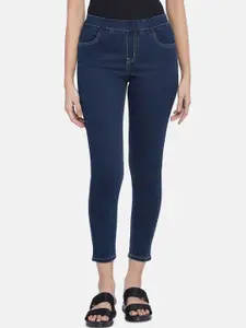 People Women Blue Cropped Stretchable Jeans