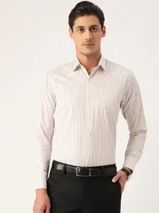 JAINISH Men White & Beige Pure Cotton Smart Fit Striped Formal Shirt
