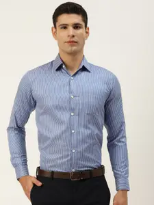 JAINISH Men Blue & White Pure Cotton Smart Fit Striped Formal Shirt