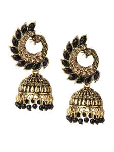Shining Jewel - By Shivansh Gold-Plated & Black Antique Peacock Shaped Jhumkas Earrings