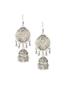 Shining Jewel - By Shivansh Woman Silver Oxidised Classic Jhumkas Earrings