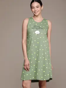 beebelle Olive Green Printed Pure Cotton Nightdress