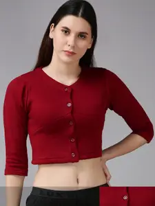 Lux Cottswool Women Pack Of 2 Maroon Solid Slim-Fit Cropped Cotton Thermal Top