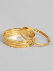 AccessHer Set Of 4 Matte Gold-Plated Handcrafted Bangles