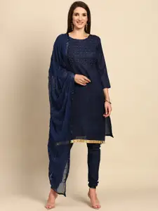 Shaily Navy Blue Embroidered Unstitched Dress Material