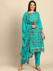 Shaily Blue & Orange Embroidered Unstitched Dress Material